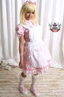 Lolita Maid Cosplay Apron Empire Princess Dress Pink 7P  