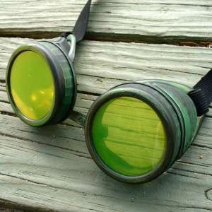 Steampunk Goggles Glasses cyber lens goth D Green lmgre  