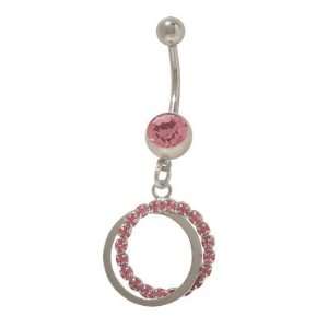  Dangler Circles Belly Button Ring with Pink Jewels 