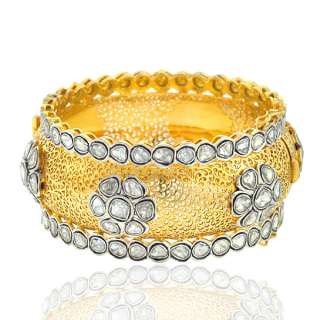 11ct Rose Cut Diamond Bangle 14K Gold Filigree Bracelet Sterling 