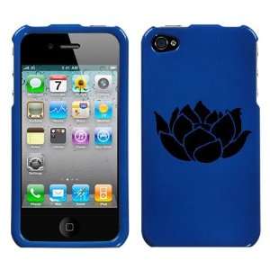  APPLE IPHONE 4 4G BLACK LOTUS ON A BLUE HARD CASE COVER 