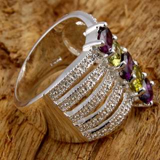   Amethyst Peridot Jewelry Gems Silver Ring Size #10 S23 