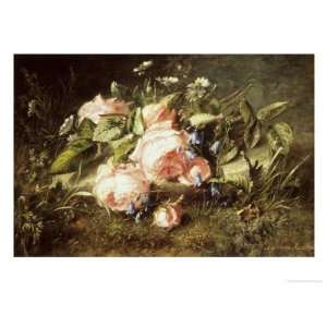 Pink Roses and Daisies Giclee Poster Print by Adriana johanna Haanen 