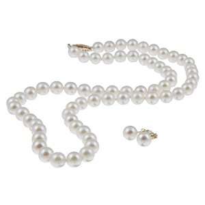 DaVonna 14k Gold Cultured Akoya Pearl 18 inch Necklace and Earring Set 