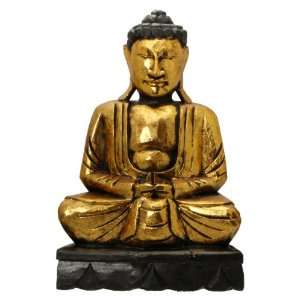   Carved Antique Gold with Black Base Wood Buddha Statue