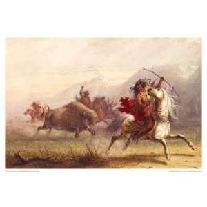  Bison Hunt by Alfred J. Miller. Size 17.94 inches width by 