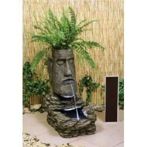  Easter Island Head Solar Water Feature and Planter with LED Lights 