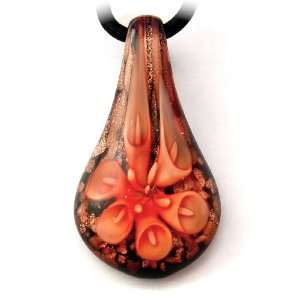    Glass Teardrop Pendant Red Flower Lily Pattern 