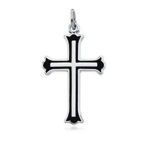  Sterling Silver With Black Enamel Cross Necklace Jewelry