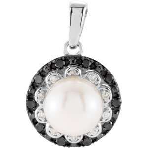   Ct Tw Freshwater Cultured Pearl & Black And White Diamond Pendant In