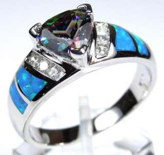   Mystic Topaz and Blue Fire Opal Inlay 925 Sterling Silver Ring  