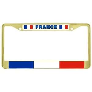  France French Flag Gold Tone Metal License Plate Frame 