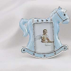   HORSE FRAME   SILVER AND ENAMEL BLUE ROCKING HORSE DESIGN   Picture