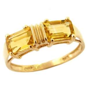  14K Yellow Gold Twin Octagon Gemstone Ring Citrine, size7 