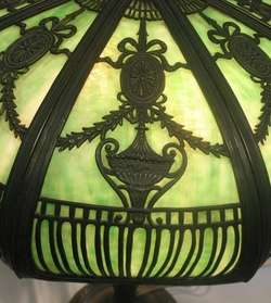   Nouveau Green Slag Glass Panel Lamp c. 1910 Rewired & Ex Cdn  