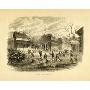  1857 Wood Engraving Farm Yard Yokohama Japan Commodore Matthew 