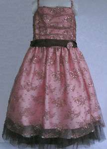 DIMPLES GIRLS PINK & BROWN LACE PARTY DRESS(Size 6)  