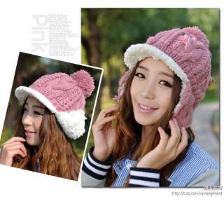 New Women Ladies Winter Hat Ear Flaps Brim Hand Crochted Pom Pom Hat 