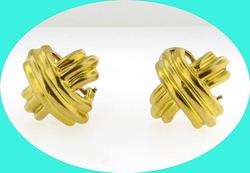 VINTAGE TIFFANY & CO 18K YELLOW GOLD X CLIP ON EARRINGS  