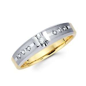 Size  11   .13ct Diamond 14k White n Yellow Gold Mens Wedding Ring 