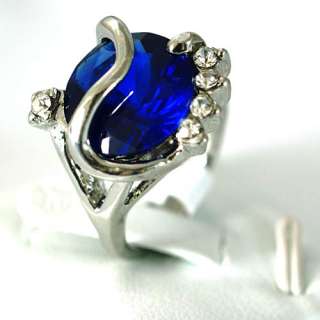 r7316 Sz 5.5 Ladys Exalted Blue Sapphire 10K White Gold Plate CZ 