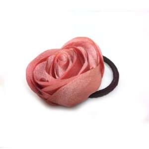  Beautiful Pink Rose Flower Hair Holder Ponytail Holder 