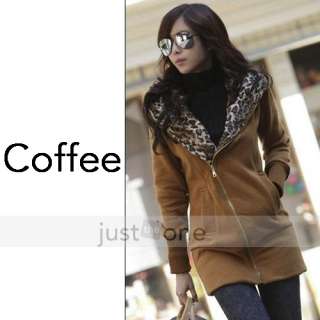 Women Lady Girls Casual Cotton Long Sleeves Leopard Hooded Coat Colors 