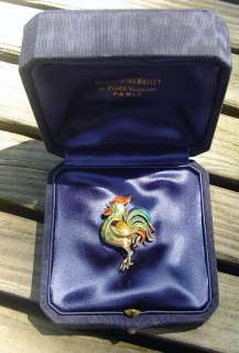 MIB ANTIQUE 18K GOLD/FRENCH ENAMEL ROOSTER PIN MUSEUM  