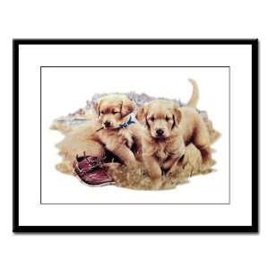    Large Framed Print Golden Retriever Puppies 