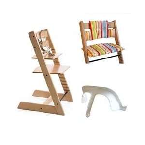 Stokke Tripp Trapp High Chair, Cushion, and Baby Rail   Natural with 