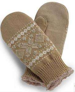 ISOTONER KNIT MITTEN SUEDE PALMS CAMEL SNOWFLAKE NEW  