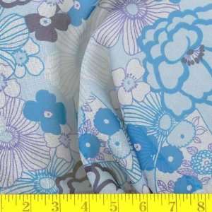 58 Wide Printed Chiffon Flowers and Fans Blue Fabric By 