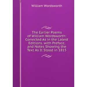  The Earlier Poems of William Wordsworth Corrected As in 