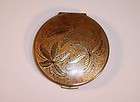 Goldtone Palm Frond Tropical Leaf Design Stratton Compact~Made in 