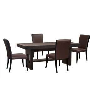 78 RECTANGLE TABLE IN DARK WALNUT & FOUR MOCCA LEATHER CHAIRS BY 