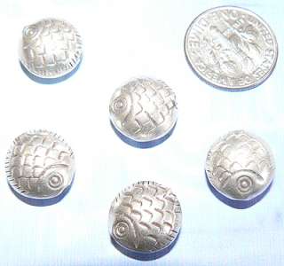 Thai Hill Tribe Silver Bead Round Fish Design Puff Coin  