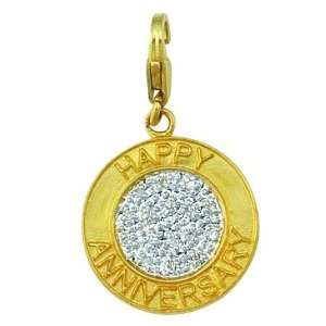  14K Yellow Gold Diamond Happy Anniversary Charm Jewelry