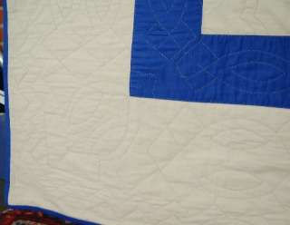 Large 30s Blue & White Dresden Plate Antique Quilt  