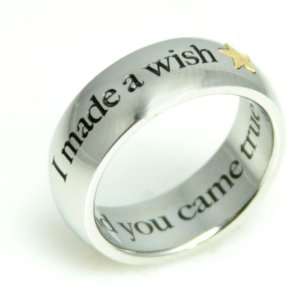   Steel Ring I made a wish and you came true with gold star Jewelry
