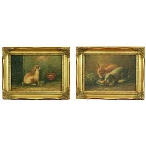  Traditional Framed Artwork of 2 Bunnies, Exquisitely 