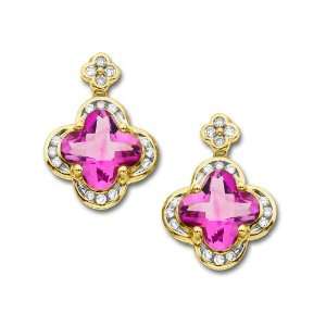  Pink Sapphire and 1/4 ct Diamond Earrings in 14K Gold 