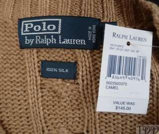 NWT $145 Polo Ralph Lauren Tan Silk V Neck Sweater M  
