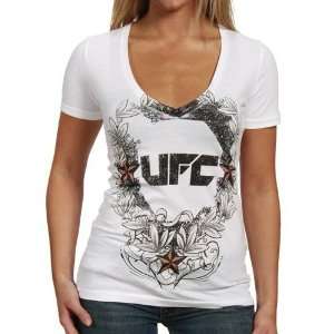  UFC Ladies White Laurel V Neck T shirt