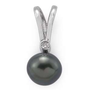  Tahitian Black Pearl Pendant with Diamond in 14K White 