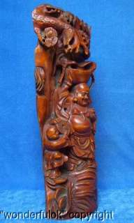 Finely Carved Boxwood Wood Statue Of Kid & Buddha  