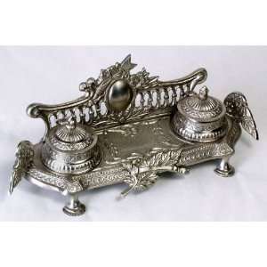 Inkstand With Double Inkwells in Pewter Finish  Kitchen 