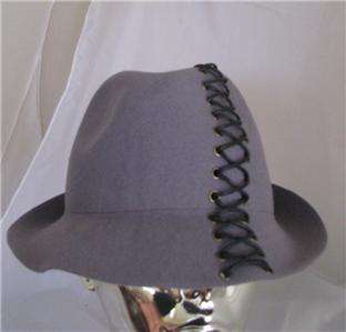 NWT WOMANS/LADIES GRAY WOOL LEATHER LACED FEDORA DRESS HAT  