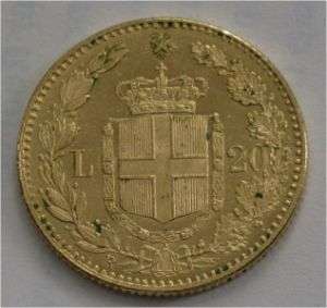 ITALY GOLD COIN, 20 LIRE, 1882 AU/BU  