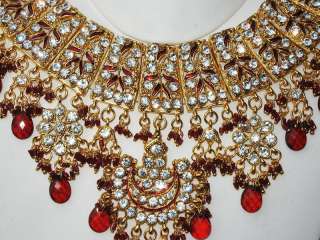 Bollywood Mina Patti Necklace Jewelry Set 805 Burgundy  