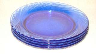 Set of 4 Pyrex Blue Swirl Salad / Luncheon Plates. They measure 7 1/2 